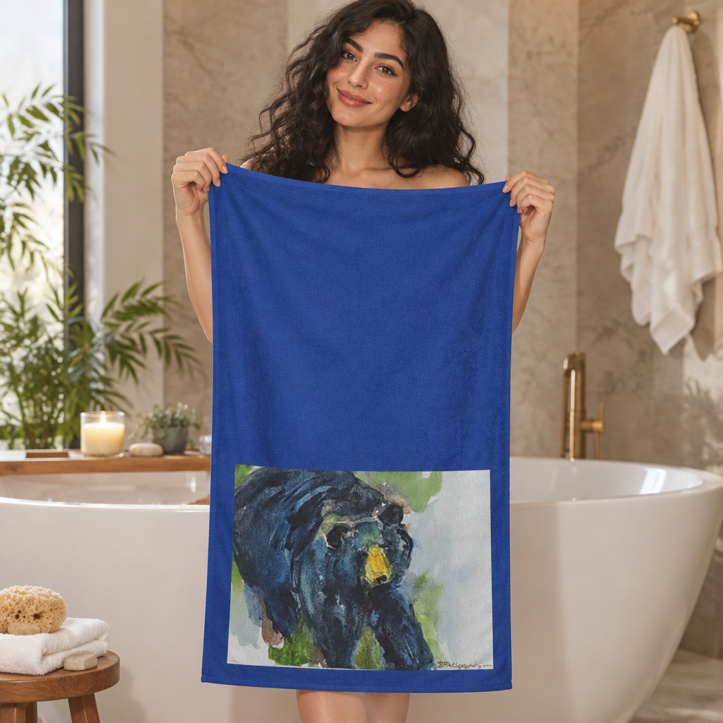 Towel with Abstract Black Bear Artwork