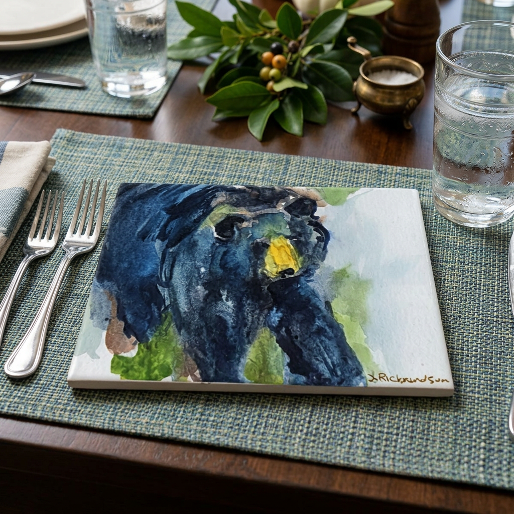 Bear Watercolor Linen Placemat Set 2 placements
