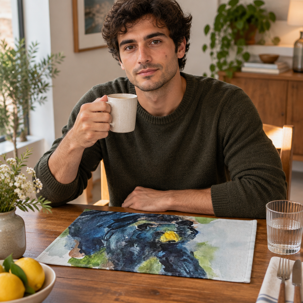 Bear Watercolor Linen Placemat Set 2 placements