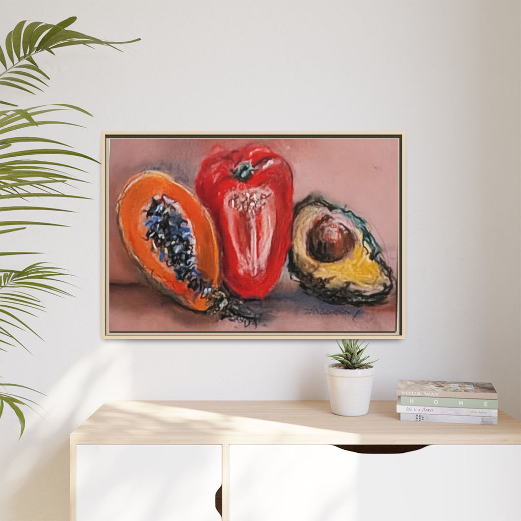 Pepper, Papaya, Avocado Still Life Matte Canvas (Framed)