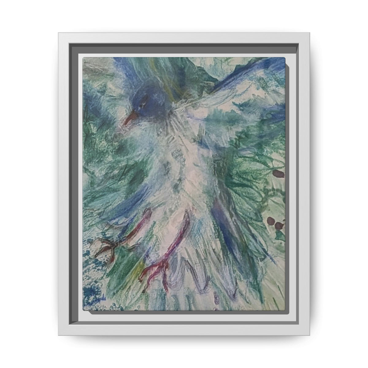 Abstract Blue-Green Bird Painting Matte Canvas