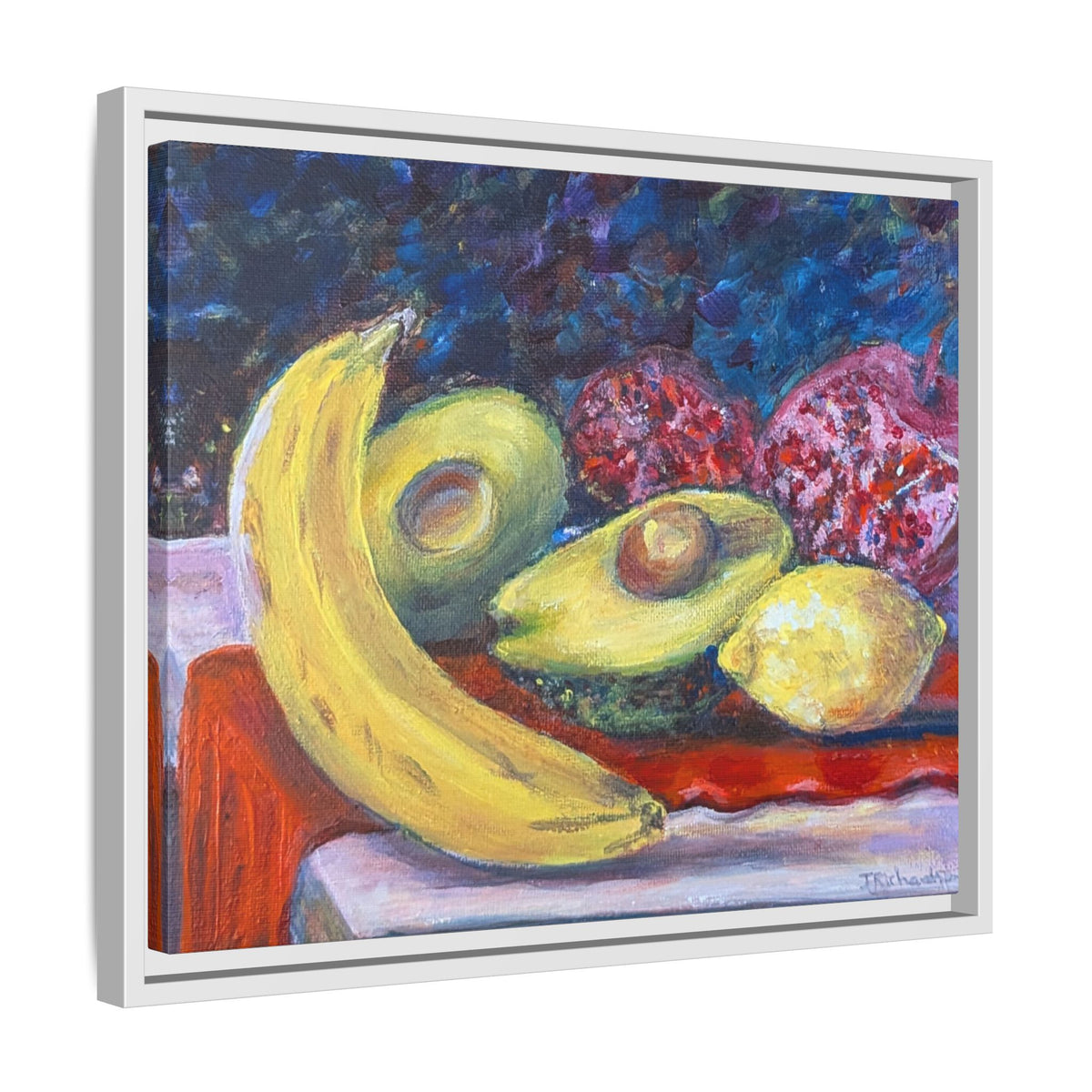 Framed Matte Canvas Still Life Print — Banana, Avocado & Lemon Artwork
