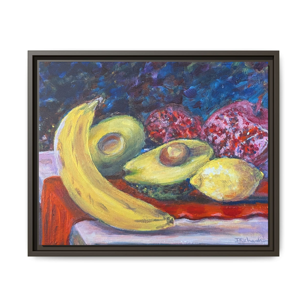 Framed Matte Canvas Still Life Print — Banana, Avocado & Lemon Artwork