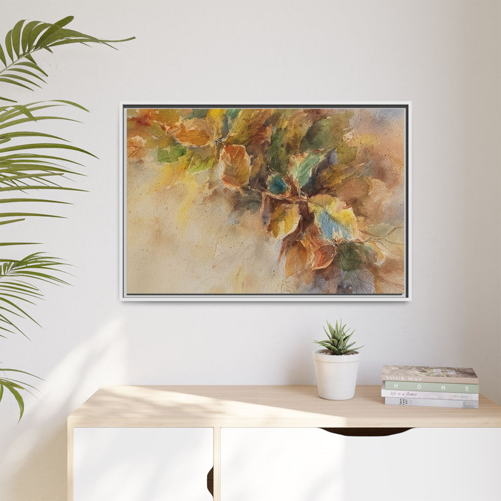 Framed  Autumn Leaves Matte Canvas Watercolor