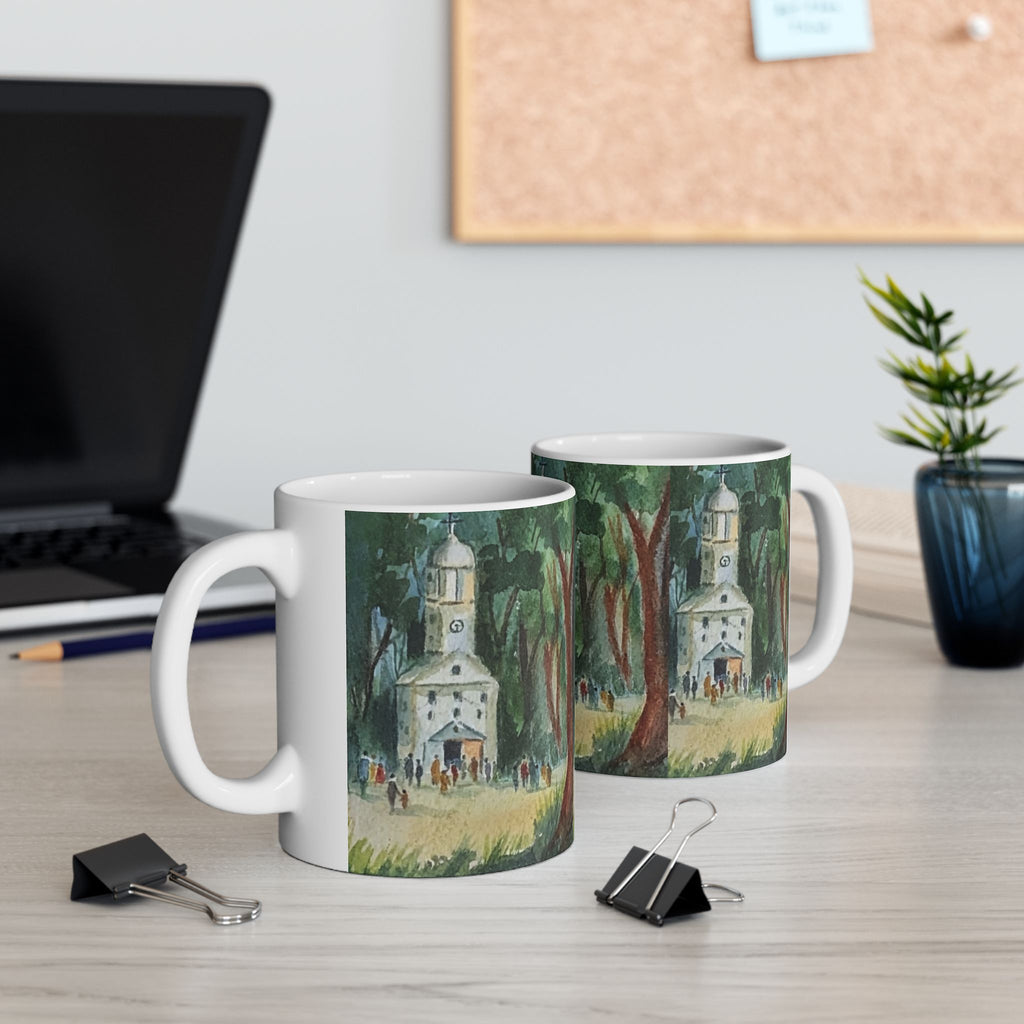 Watercolor Church in the Woods Ceramic Mug
