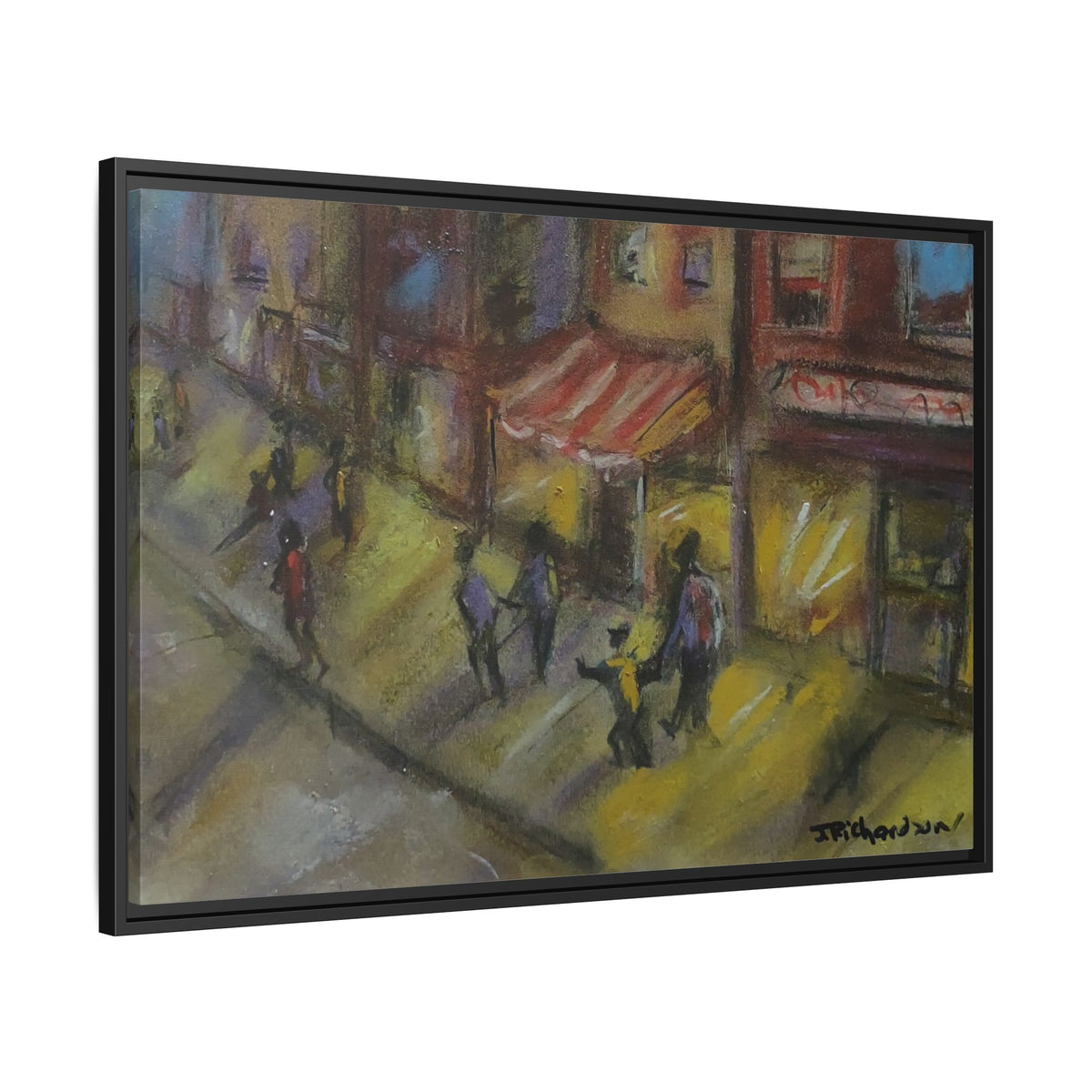 Framed Canvas Night Street Scene Pastel