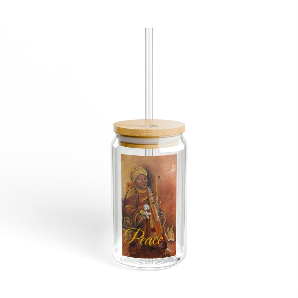 Peaceful Monk Sipper Glass, 16oz Tempered Glass