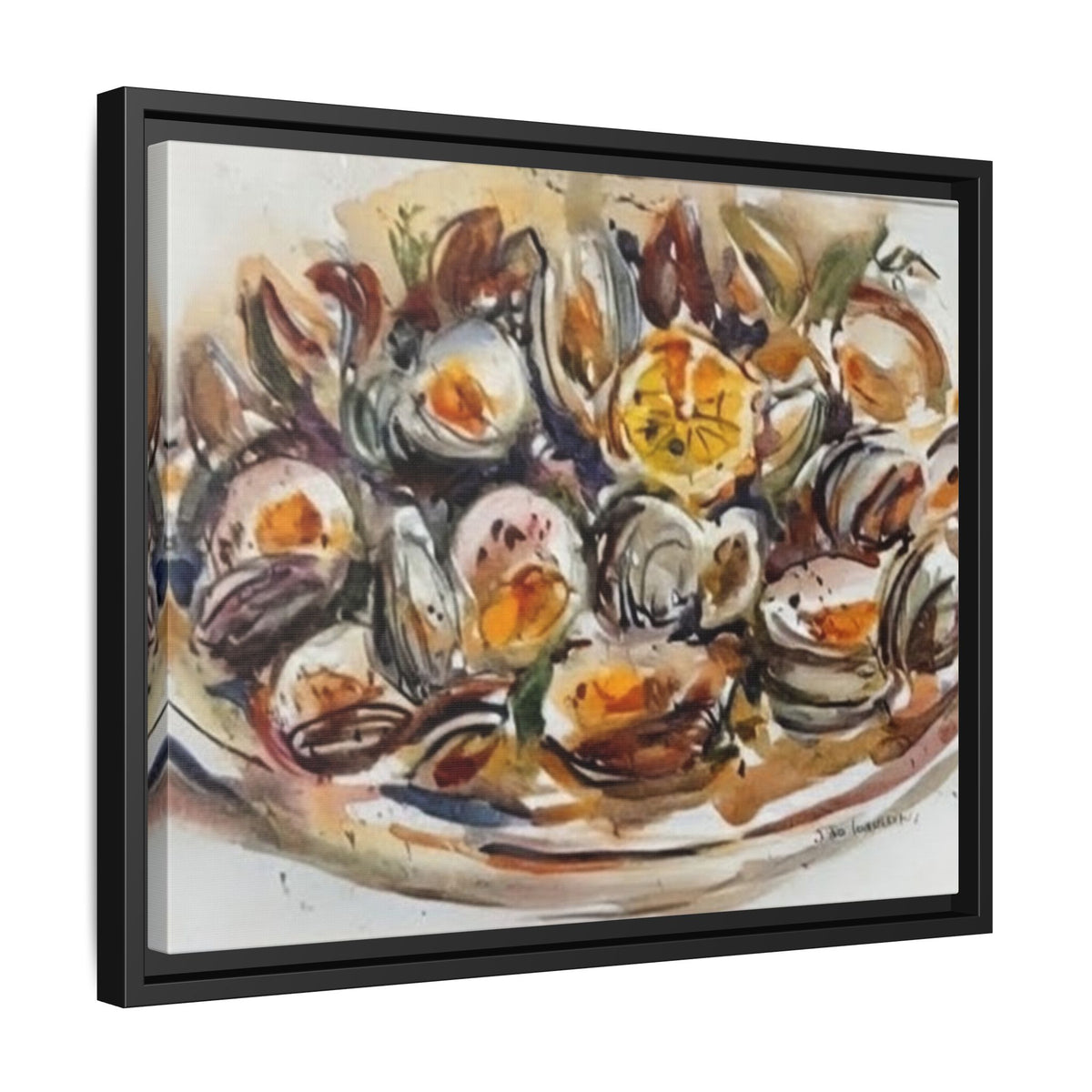 Clam Shell Watercolor Still Life Framed Canvas | Matte Multi-Color