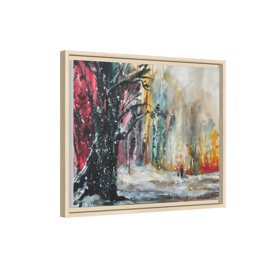 Forest Winter Walk Scene Framed Matte Canvas, | Multi-Color Wall Art