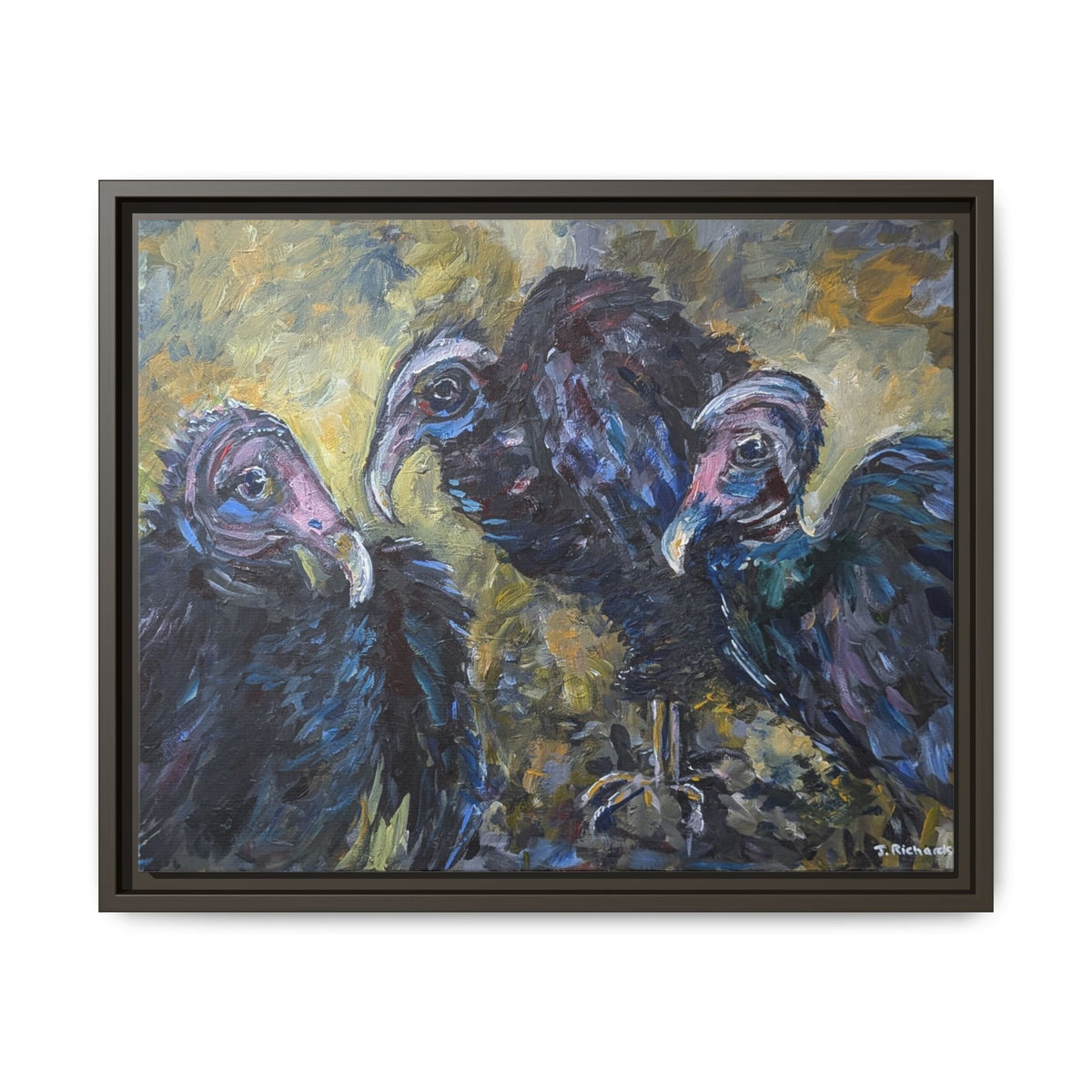 3 Vultures Painting  Framed Matte Canvas