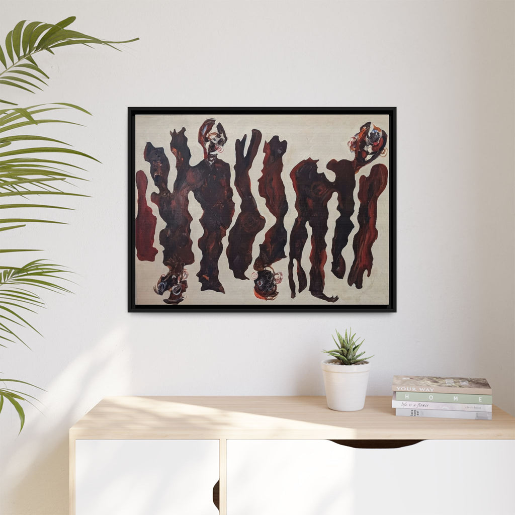 Abstract Figure Matte Canvas Framed Art — Dark Red Organic Shapes