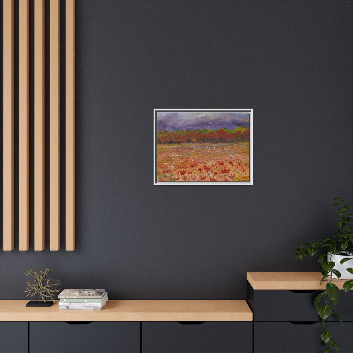 Framed Canvas Wall Art – Autumn Wildflower Meadow Landscape Painting