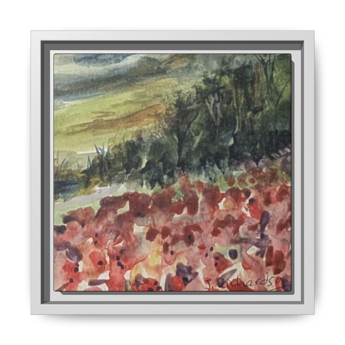 Framed Poppies landscape Matte Canvas,   Multi-color frames)