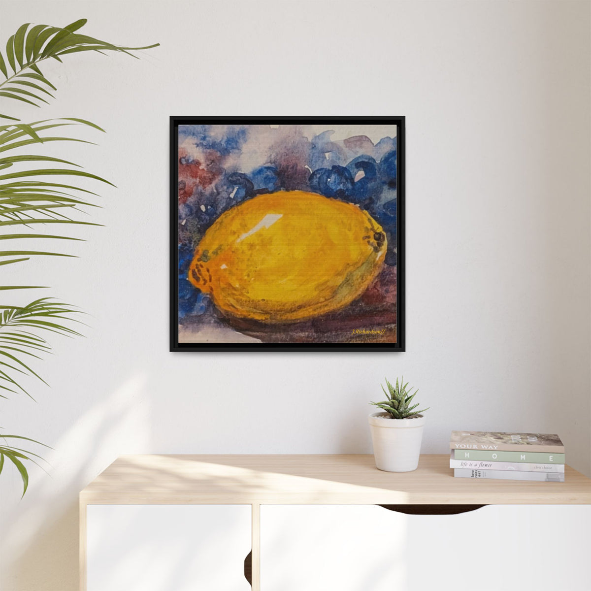 Lemon Grapes Pastel Painting Framed Matte Canvas