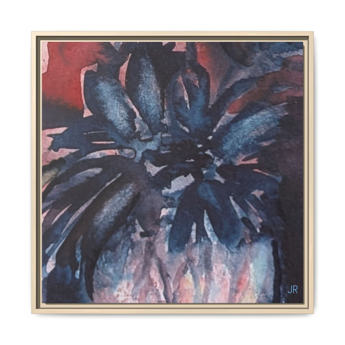 Framed Floral Canvas Art - Abstract Blue & Red Watercolor Flower