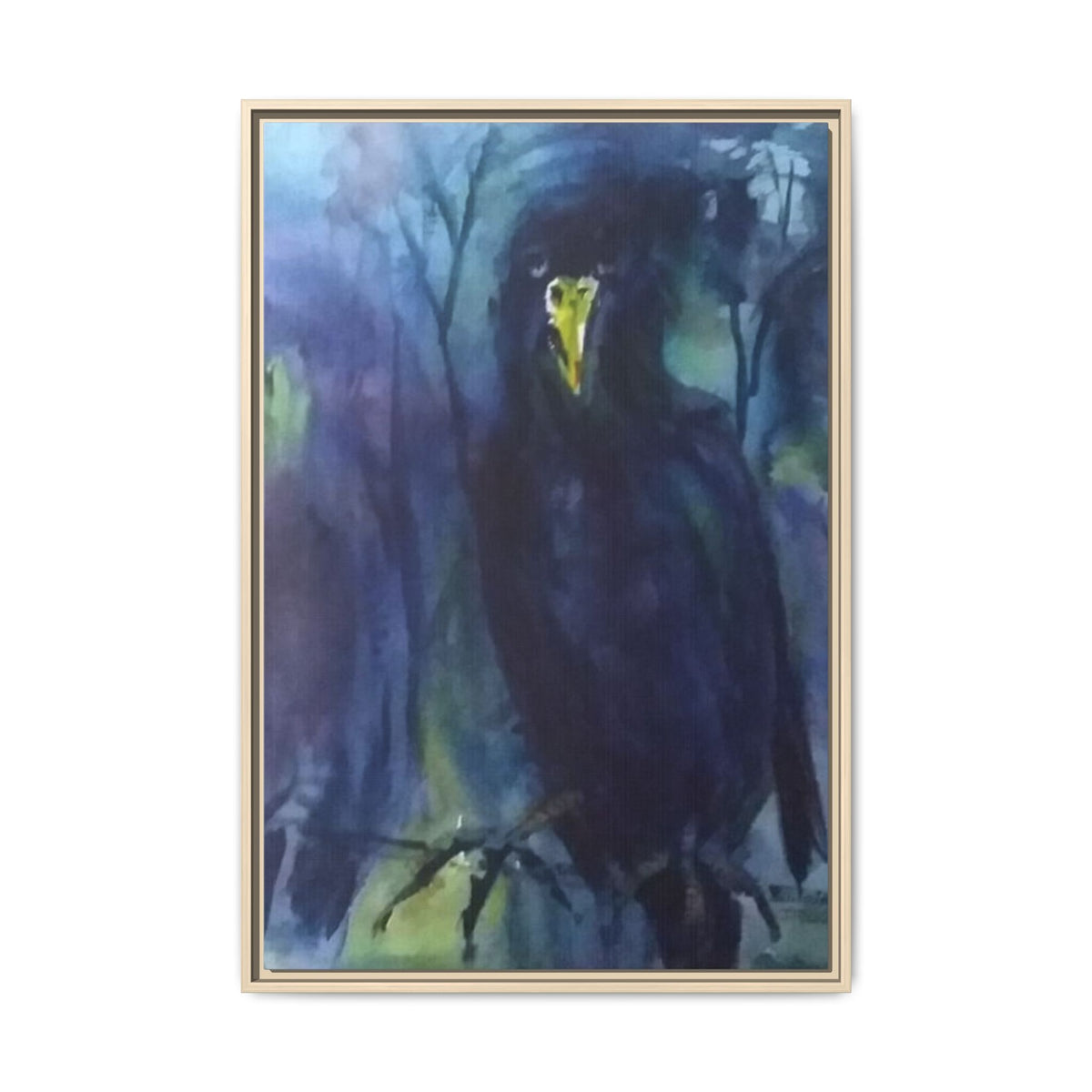 Framed Matte Canvas Print — Moody Black Raven Artwork