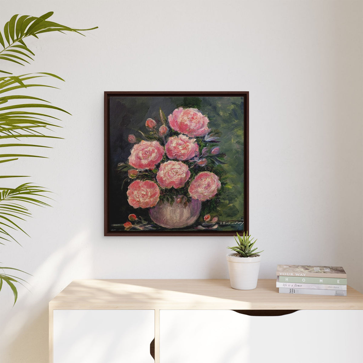 Copy of Framed Floral Canvas Wall Art — Pink Peonies in Vase