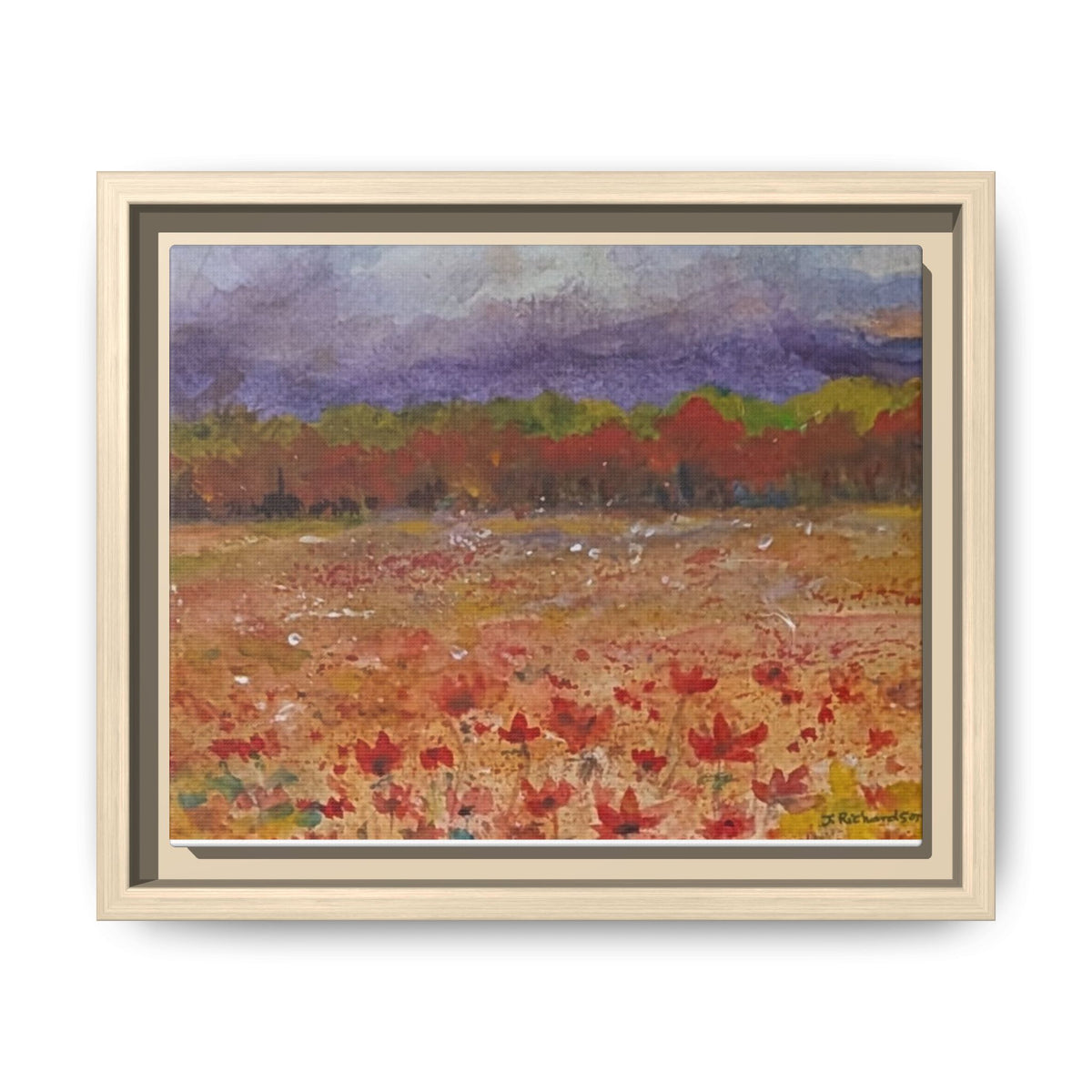 Framed Canvas Wall Art – Autumn Wildflower Meadow Landscape Painting
