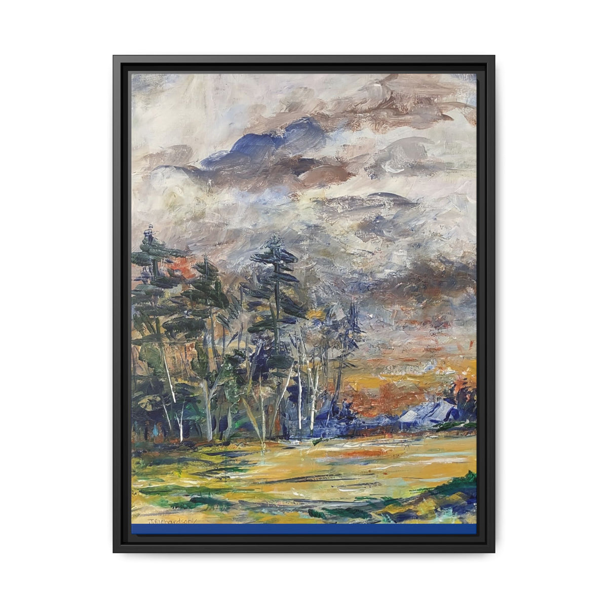 Framed Matte Canvas Landscape Print — Abstract Forest Meadow Wall Art