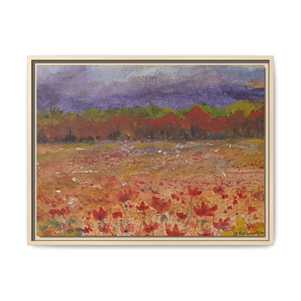 Framed Canvas Wall Art – Autumn Wildflower Meadow Landscape Painting