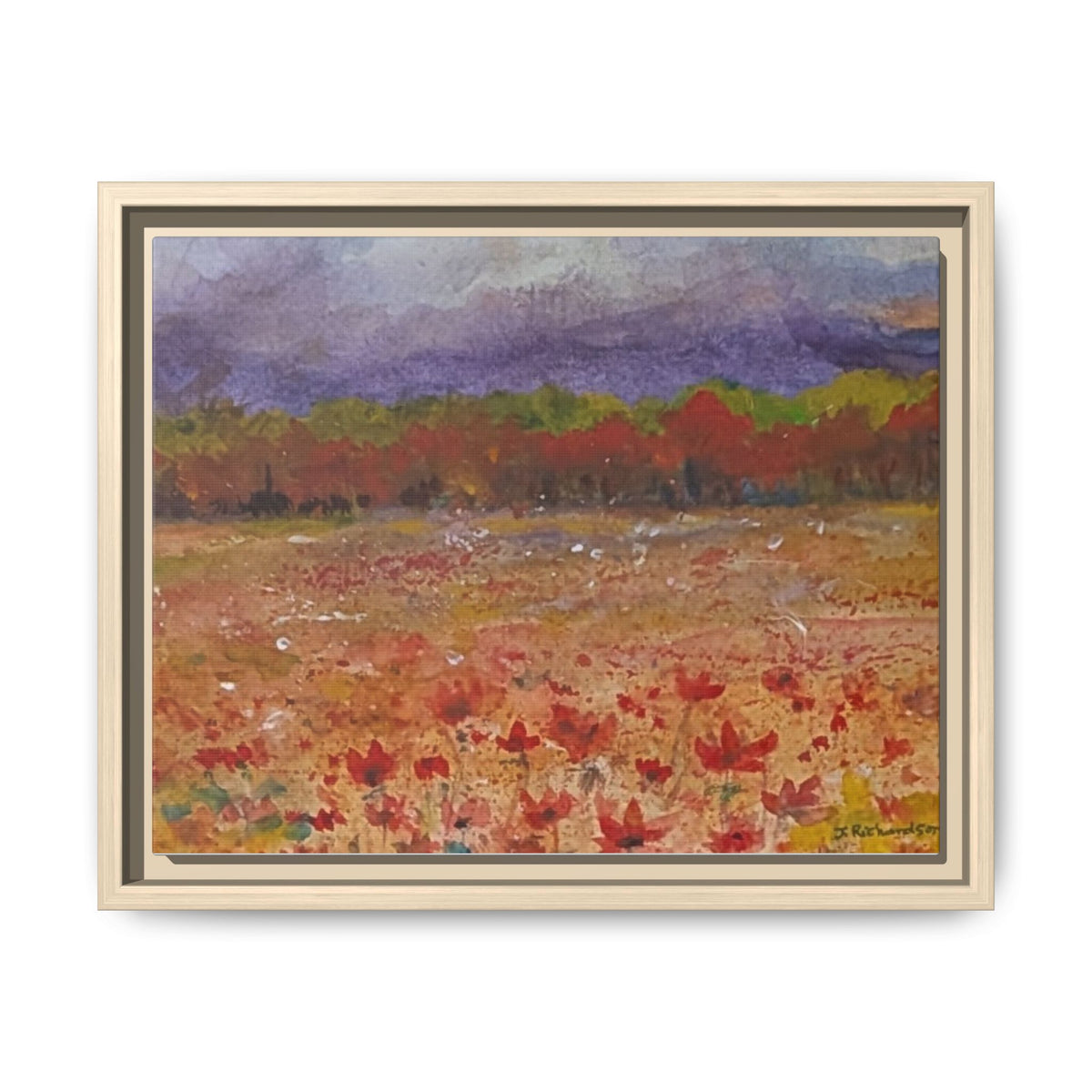 Framed Canvas Wall Art – Autumn Wildflower Meadow Landscape Painting