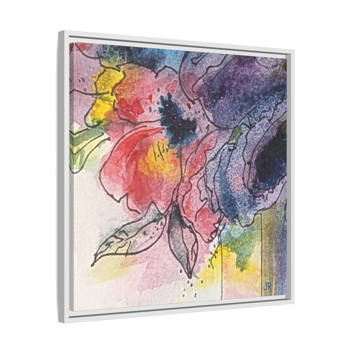 Framed Floral Watercolor Canvas Print — Colorful Abstract Poppies