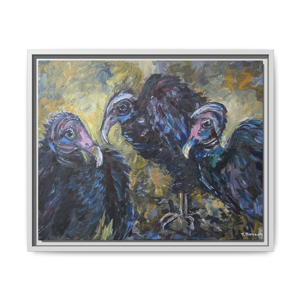 3 Vultures Painting  Framed Matte Canvas