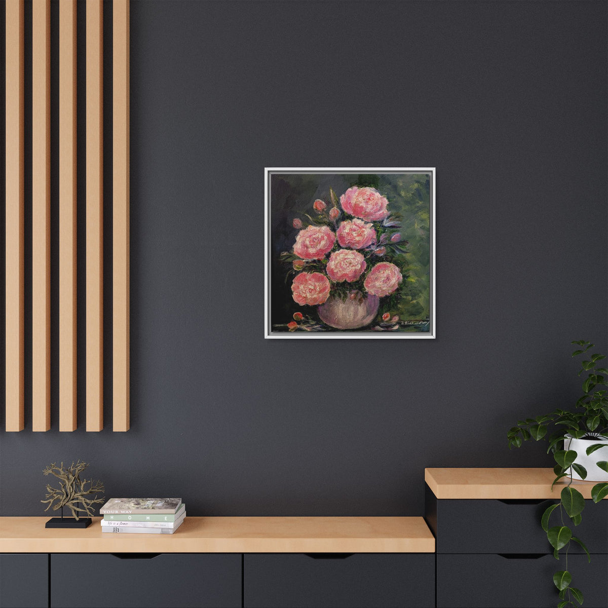 Copy of Framed Floral Canvas Wall Art — Pink Peonies in Vase