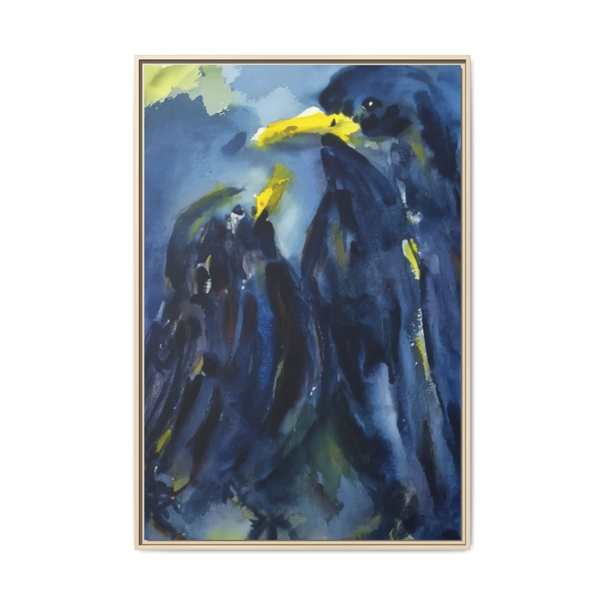 Framed Matte Canvas — Blue Raven Watercolor "Baby & Mother" Wall Art