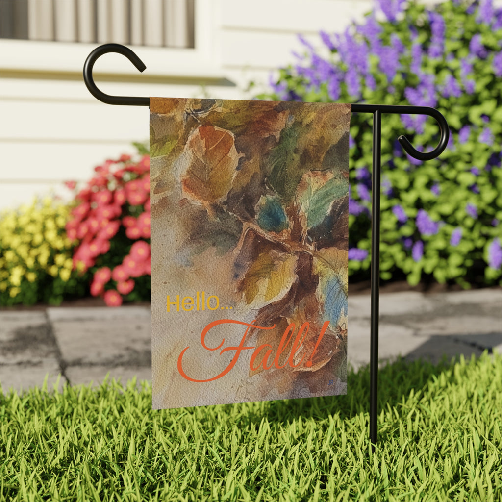 Fall Garden Flag – "Hello Fall" Watercolor Leaves Garden Banner
