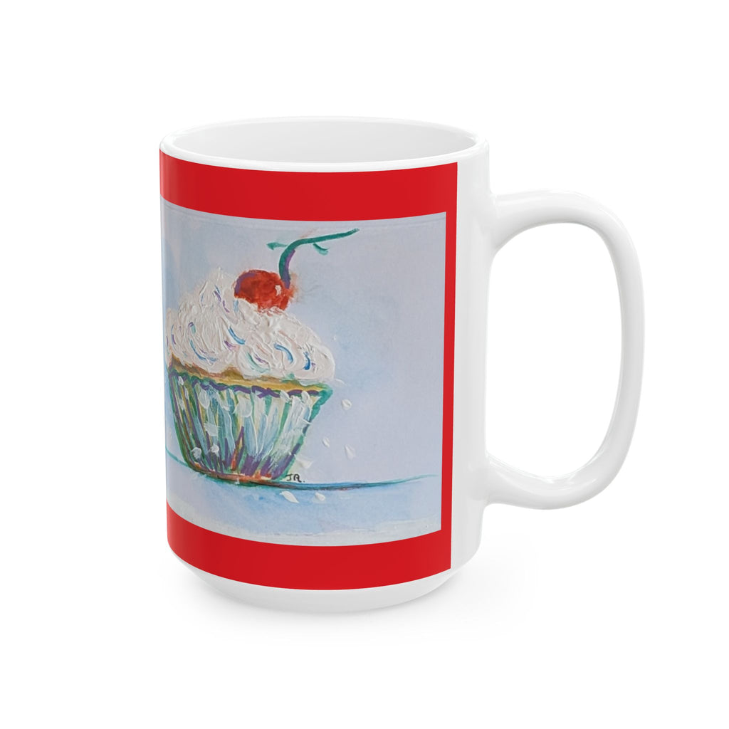 Cupcake Art Ceramic Mug (11oz & 15oz) — Whimsical Personalizable Painted Dessert Coffee Cup
