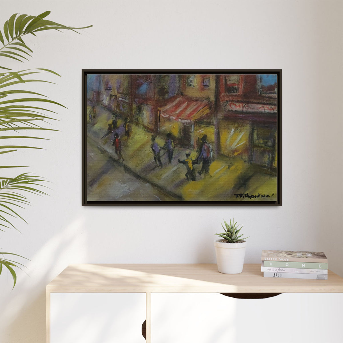 Framed Canvas Night Street Scene Pastel
