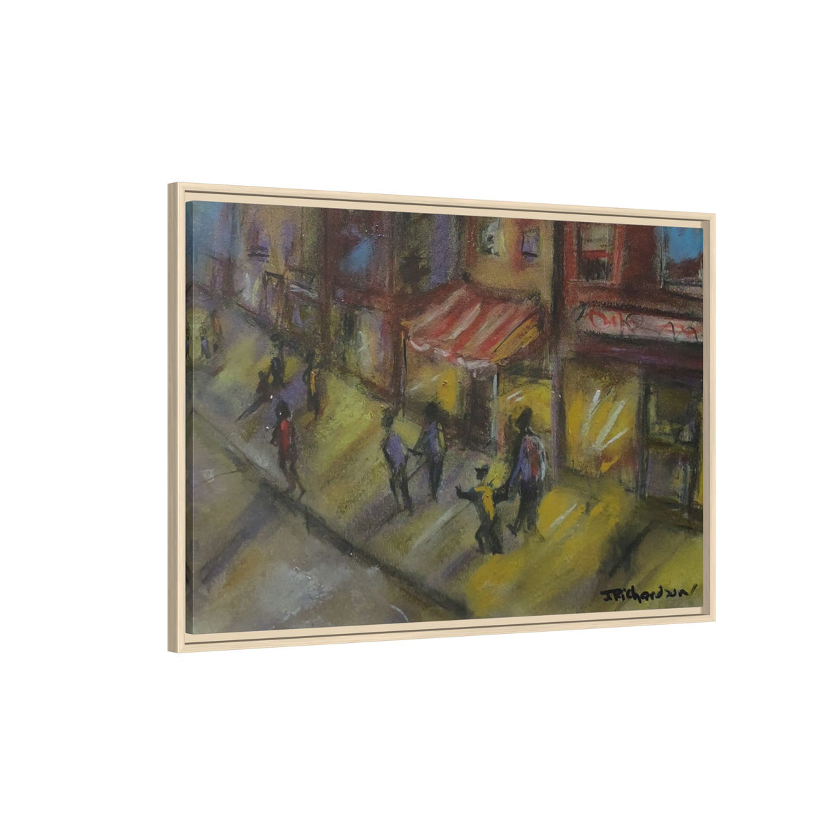 Framed Canvas Night Street Scene Pastel