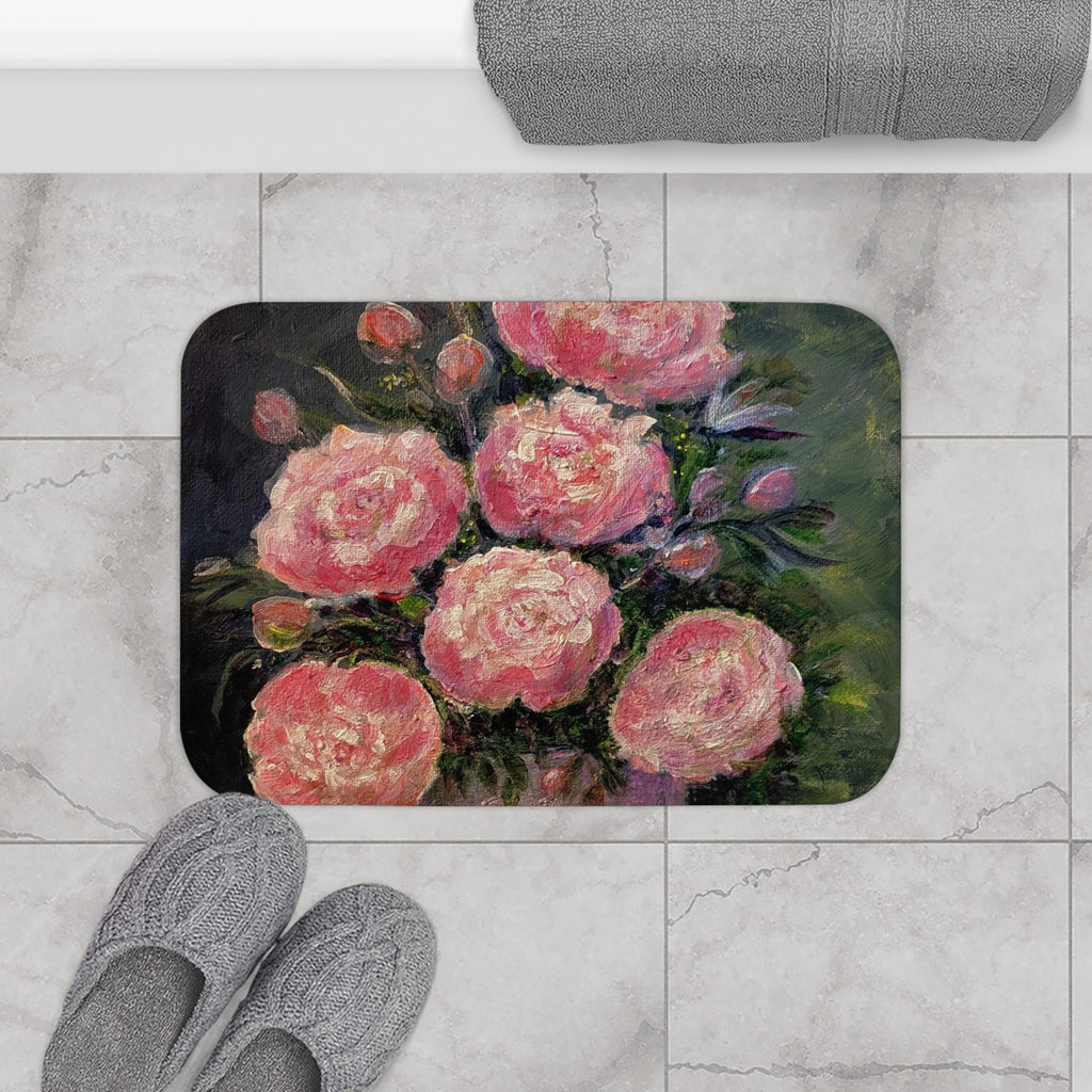 Pink Peonies Floral Memory Foam Bath Mat