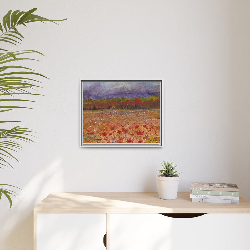 Framed Canvas Wall Art – Autumn Wildflower Meadow Landscape Painting