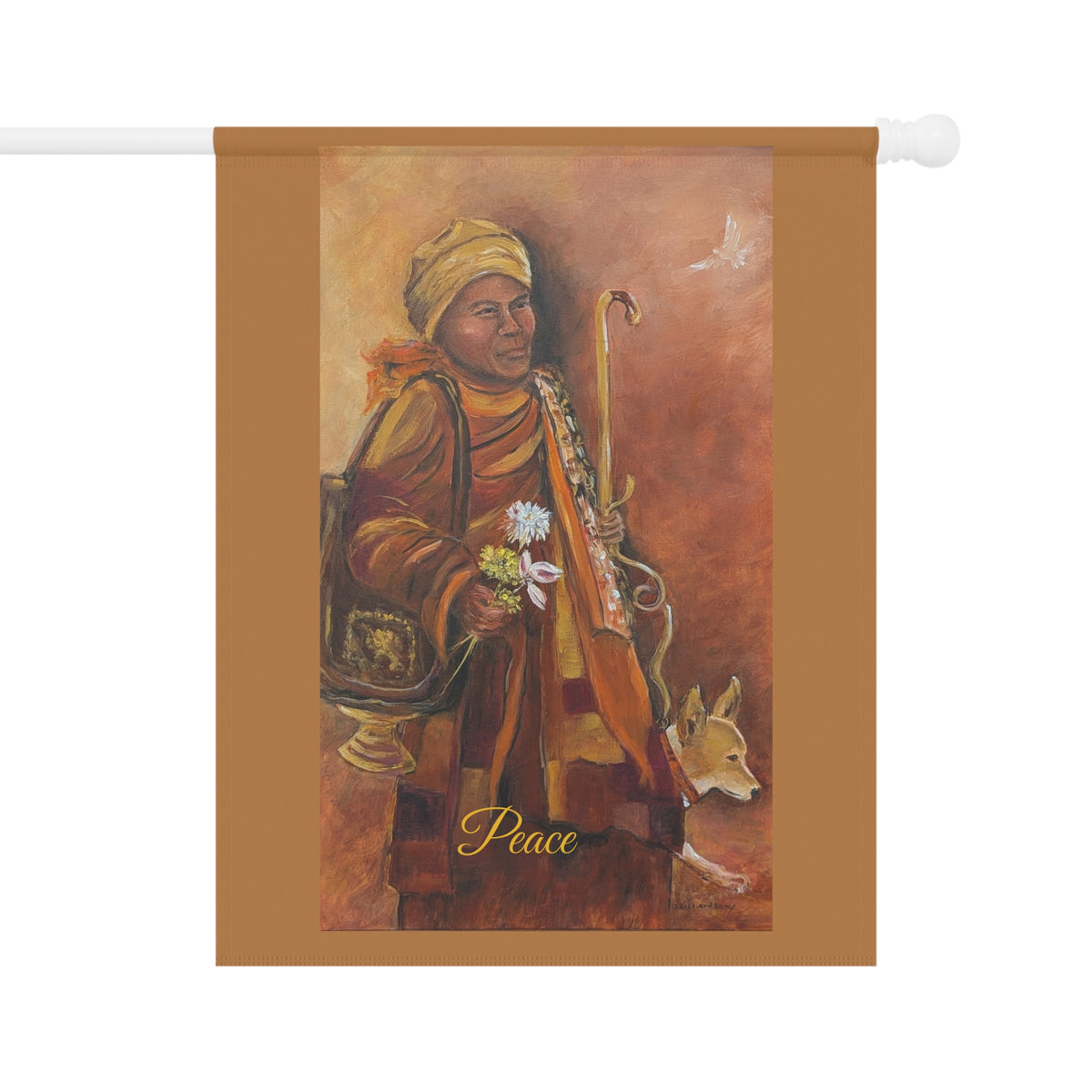 Peaceful Monk Garden Flag  Rustic Religious Outdoor Banner
