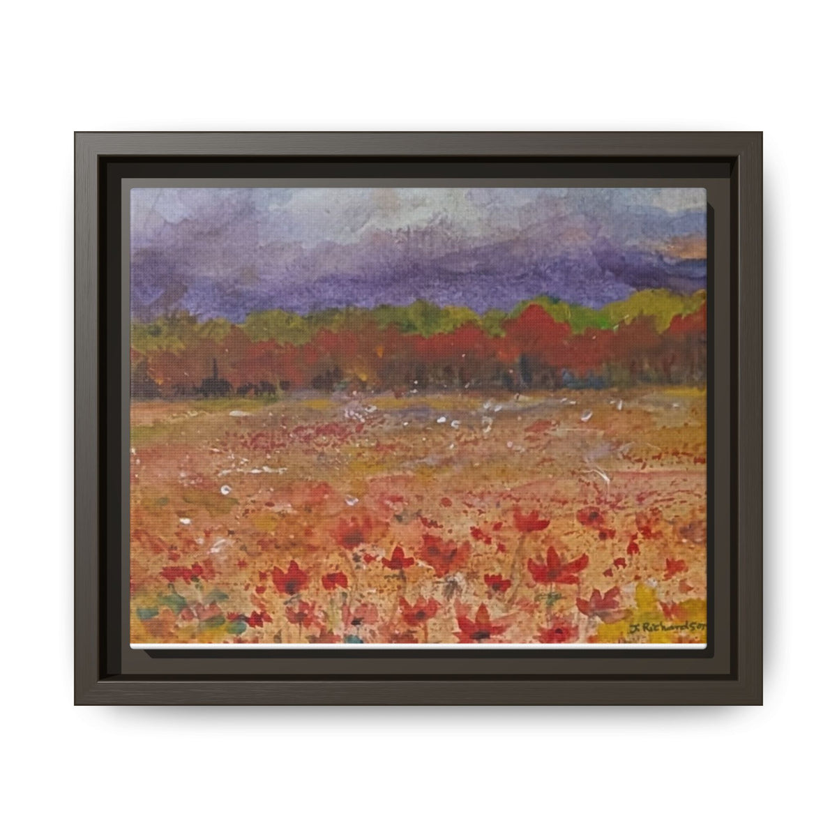 Framed Canvas Wall Art – Autumn Wildflower Meadow Landscape Painting