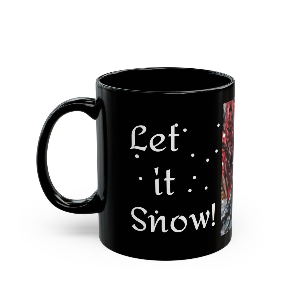 Snowy Forest Painting Mug | Snowy Tree Landscape on Black Ceramic