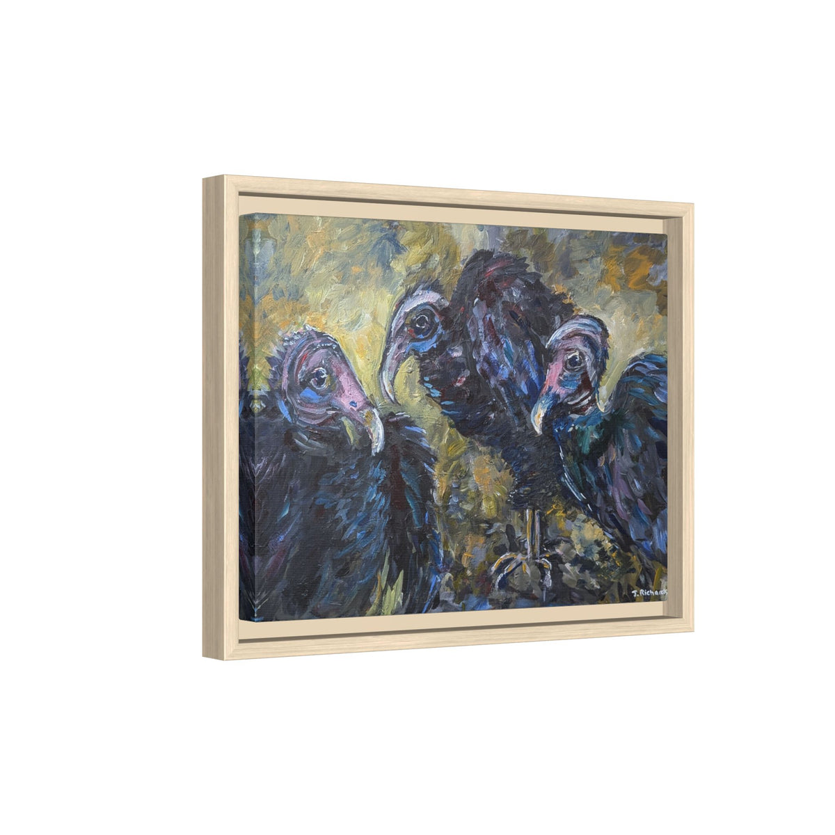 3 Vultures Painting  Framed Matte Canvas