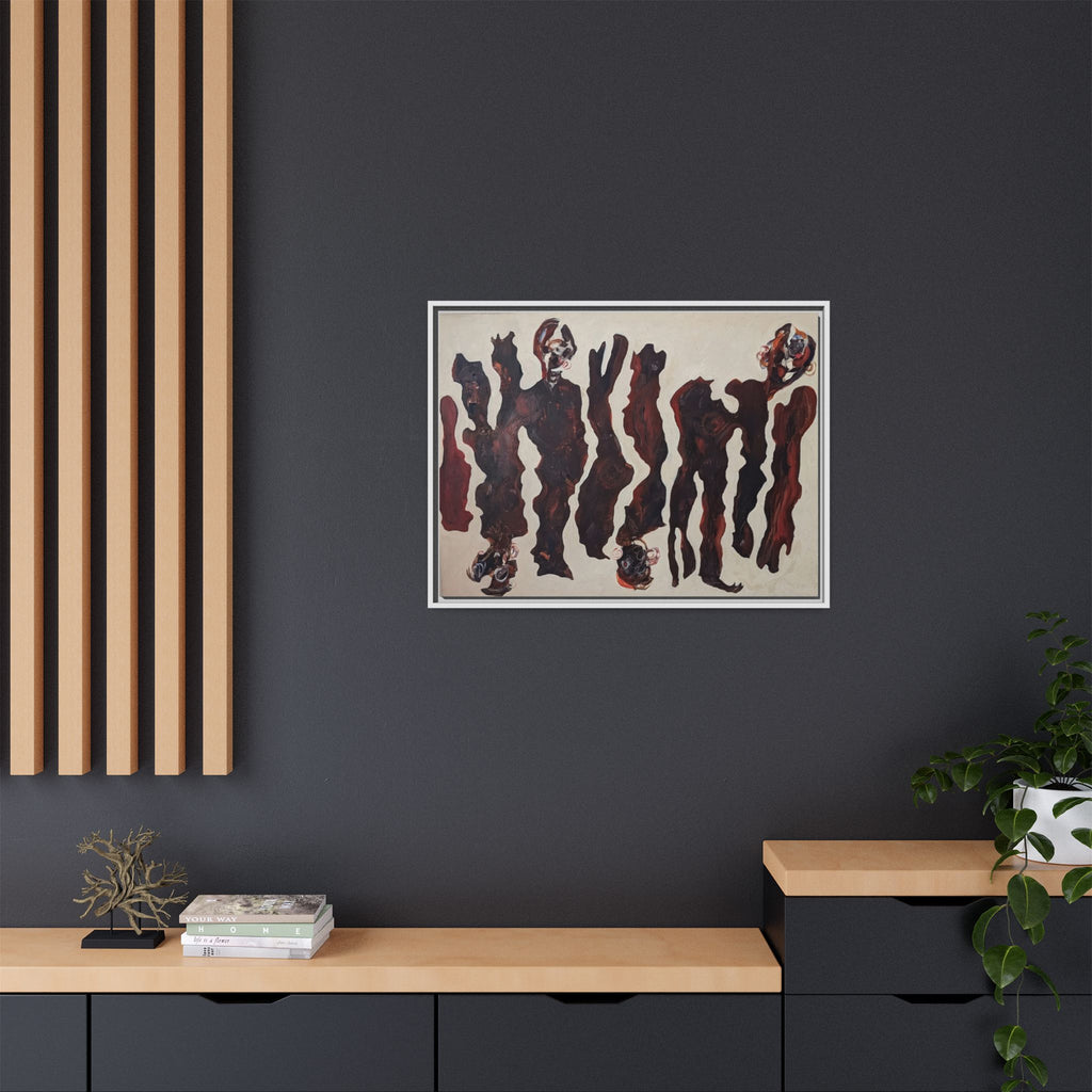 Abstract Figure Matte Canvas Framed Art — Dark Red Organic Shapes