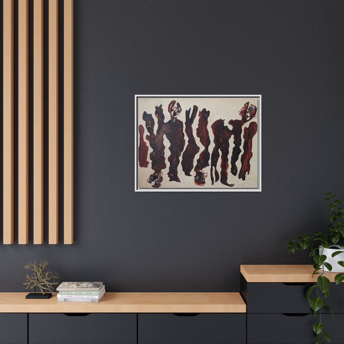 Abstract Figure Matte Canvas Framed Art — Dark Red Organic Shapes