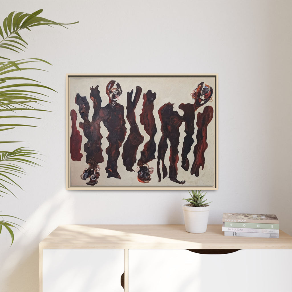Abstract Figure Matte Canvas Framed Art — Dark Red Organic Shapes