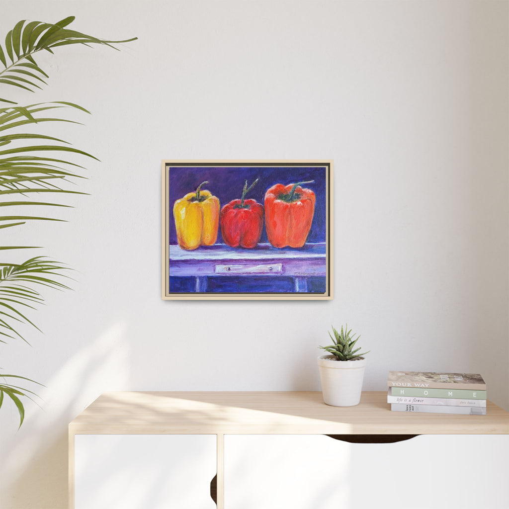 Framed Canvas Print - Colorful Bell Peppers Still Life