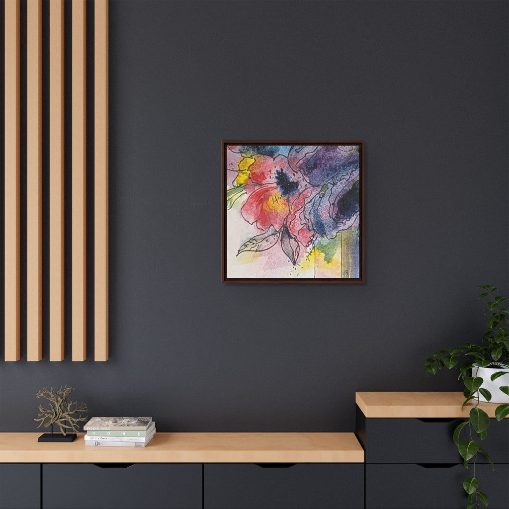 Framed Red Purple Floral Watercolor Canvas Print — Colorful Abstract Poppies