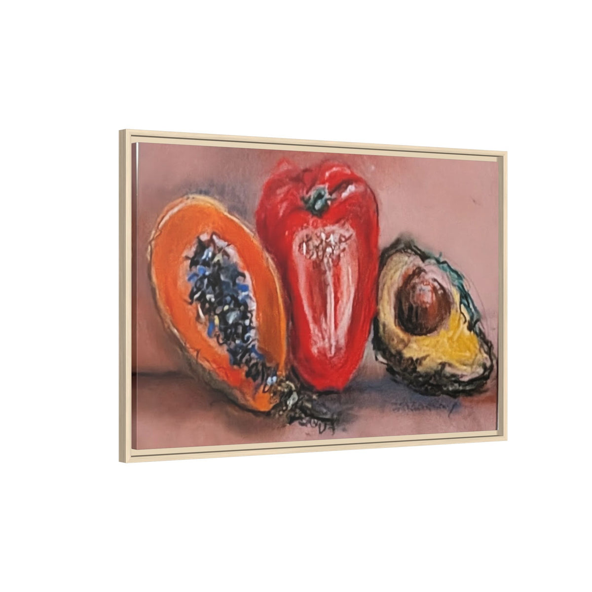 Pepper, Papaya, Avocado Still Life Matte Canvas (Framed)