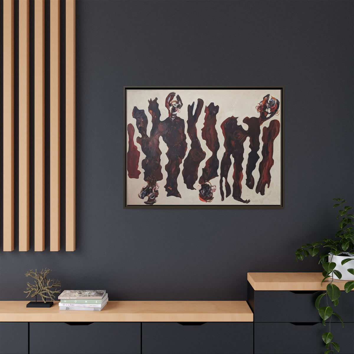 Abstract Figure Matte Canvas Framed Art — Dark Red Organic Shapes