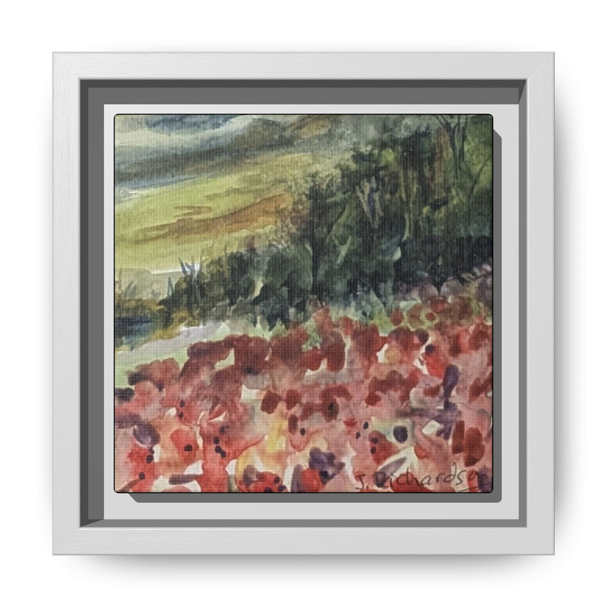 Framed Poppies landscape Matte Canvas,   Multi-color frames)