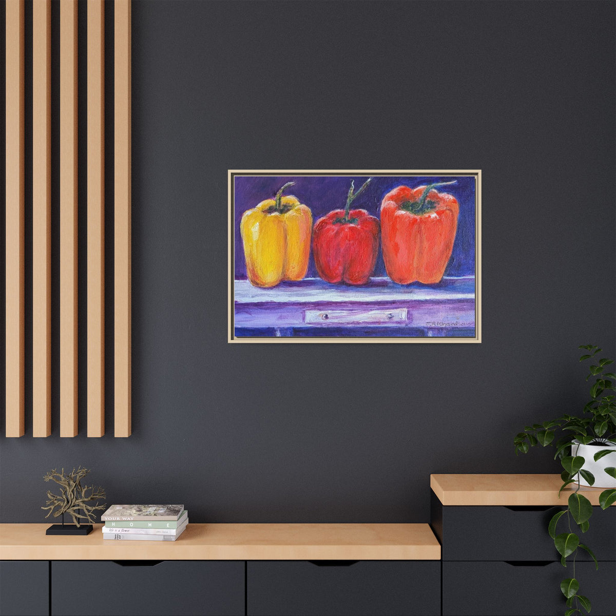 Framed Canvas Print - Colorful Bell Peppers Still Life