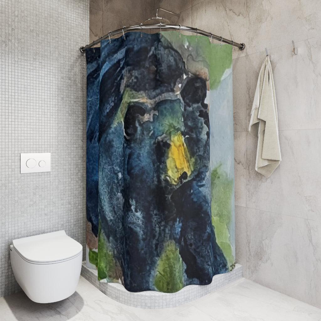 Black Bear Shower Curtain, Watercolor Wildlife Design