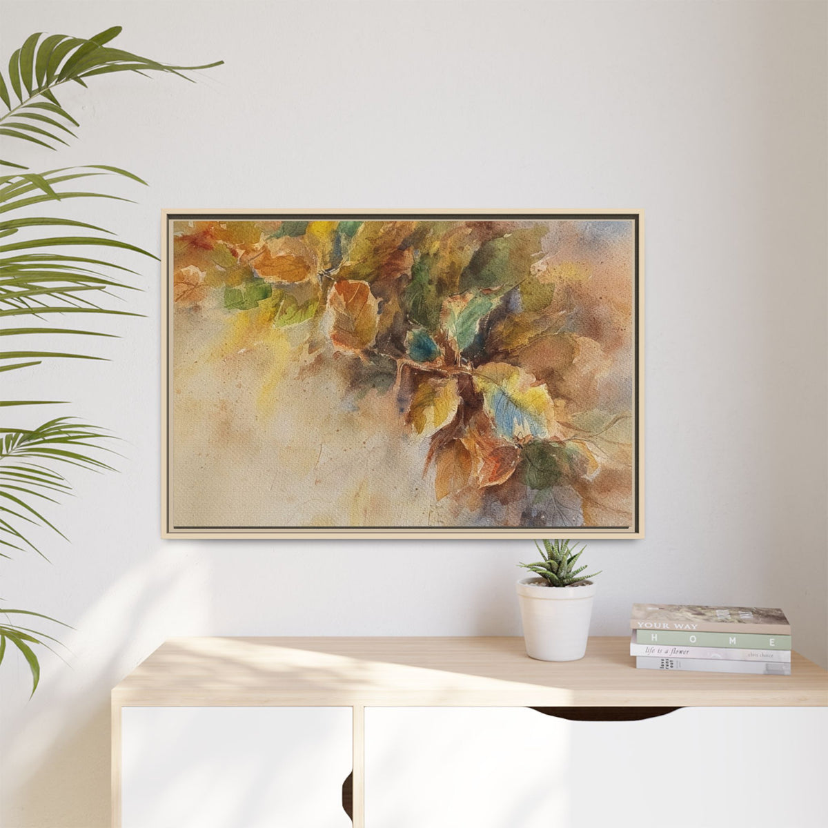 Framed  Autumn Leaves Matte Canvas Watercolor